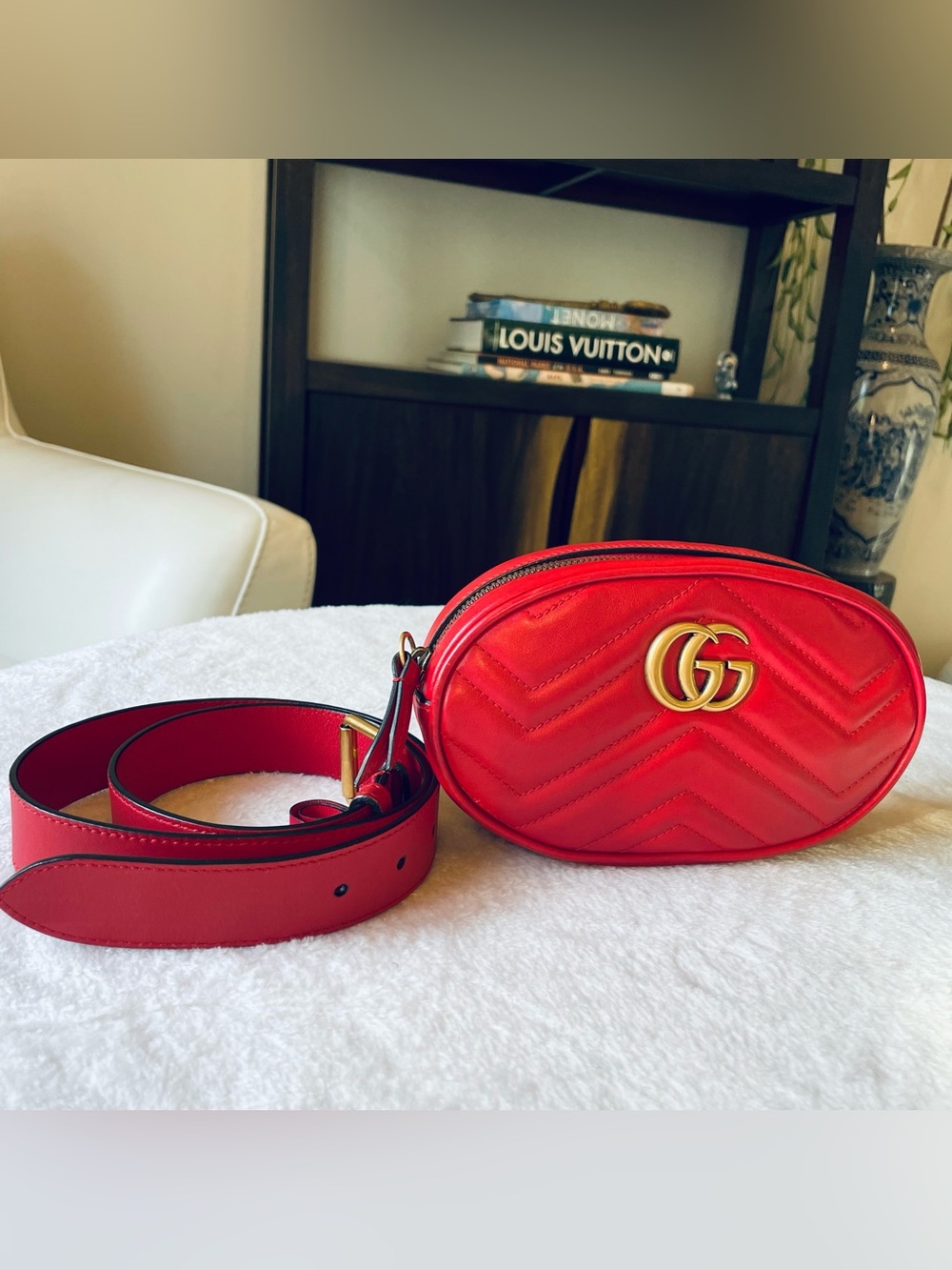 Gucci GG Marmont Matelassé Leather Belt Bag Hibiscus Red - Size 75/30